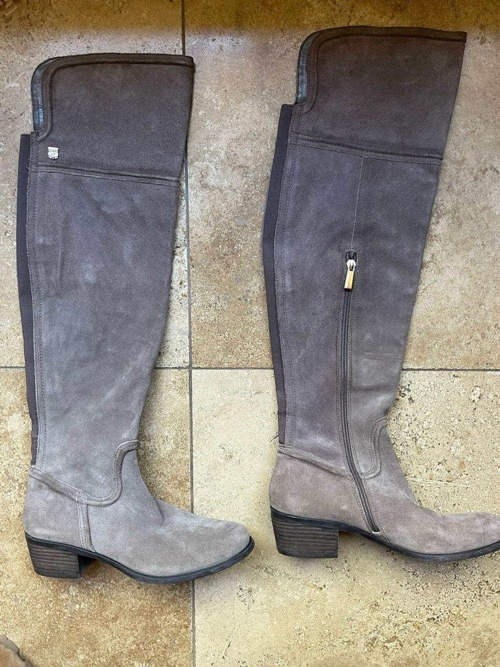 Suede Over-the-Knee Riding Boots in Taupe